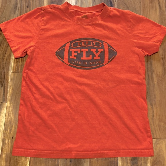 Boy’s Size L(10) Life is Good 100% Cotton Burnt Orange Football🏈 Themed T-shirt - Picture 1 of 6